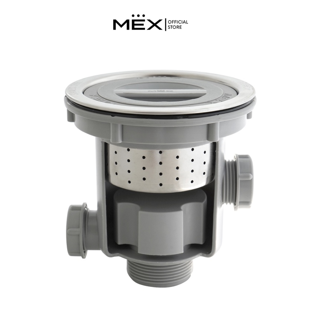 MEX รุ่น B205 สะดืออ่างล้างจานพร้อมท่อน้ำล้น ขนาด 4 นิ้ว, BKT40MN (ตะกร้ากรองเศษอาหาร)