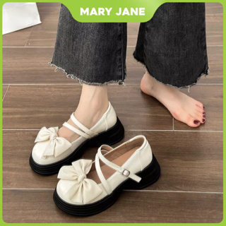 jk Mary Jane รองเท้า ป่า ก้นหนา หัวเข็มขัดหนัง รองเท้าหนัง