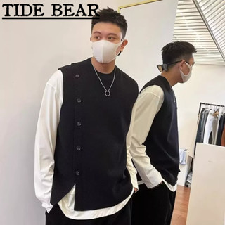 TIDE BEAR เสื้อกั๊กผู้ชาย เกาหลีย้อนยุคสบายๆ ระดับไฮเอนด์ลายแยกเย็บคู่หลวมด้านบน