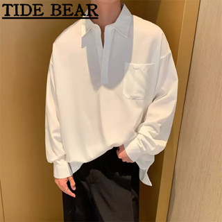 TIDE BEAR เสื้อผู้ชาย เกาหลีย้อนยุคสบายๆ ที่เรียบง่ายและสูงกระเป๋าเดียวแฟชั่นแขนยาวด้านบน