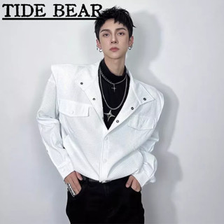 TIDE BEAR เกาหลีย้อนยุคสบายๆ ปกแฟชั่นแถวเดียวปุ่มพรีเมี่ยมแขนยาวเสื้อ