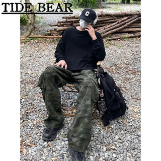 TIDE BEAR กางเกงผู้ชาย อเมริกันเรโทรถนน แฟชั่นระดับไฮเอนด์ง่ายพรางสีเขียวเครื่องมือหลอดตรง