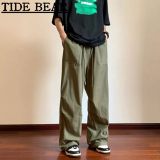 TIDE BEAR กางเกงผู้ชาย เวอร์ชั่นเกาหลีของลำลองย้อนยุคผู้ชายและผู้หญิงสีทึบหลวมกางเกงตรง