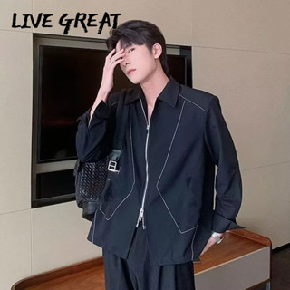 LIVE GREAT เสื้อผู้ชายแฟชั่นใหม่ย้อนยุคเครื่องมือแจ็คเก็ตสไตล์อเมริกันทำงานแจ็คเก็ต