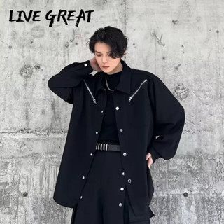 LIVE GREAT เสื้อเชิ้ตผู้ชาย แฟชั่นใหม่ สไตล์อเมริกัน ท็อปส์ซูหลวม ลำลอง เสื้อเชิ้ตแขนยาว