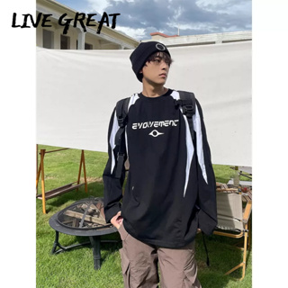 LIVE GREAT ท็อปส์ซูผู้ชายจับคู่สีเสื้อสเวตเตอร์สวมหัวฤดูใบไม้ผลิและฤดูใบไม้ร่วงอินเทรนด์แบรนด์คอกลมลมขี้เกียจหลวมรุ่นคู่ทุกคู่