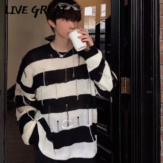 LIVE GREAT เสื้อสเวตเตอร์ผู้ชาย เทรนด์ใหม่ แฟชั่นสเวตเตอร์ดีไซน์เรียบๆ หลวมๆ สเวตเตอร์คอกลม