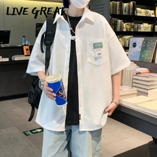 LIVE GREAT เสื้อผู้ชายฤดูร้อนแนวโน้มใหม่แฟชั่นที่เรียบง่ายทั้งหมด-การแข่งขันวาฟเฟิลสั้น-แขนหลวมสบ