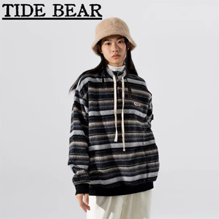 TIDE BEAR เสื้อกันหนาวผู้ชาย อเมริกันเรโทรถนน ความรู้สึกระดับไฮเอนด์ของความอบอุ่นสไตล์คู่ลายการออกแบบหลวม