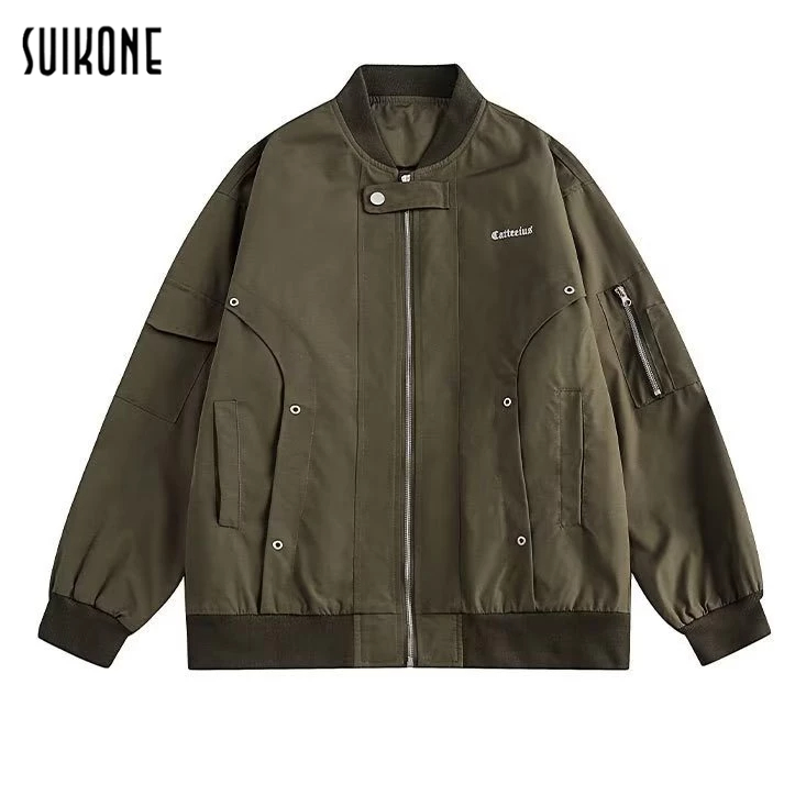 Suikone เสื้อแจ็คเก็ตผู้ชายแขนยาวแฟชั่นเรียบง่ายสไตล์ญี่ปุ่นฮาราจูกุ เสื้อแจ็คเก็ตแขนยาวสีทึบสามารถสวมใส่ได้ทั้งชายและหญิง