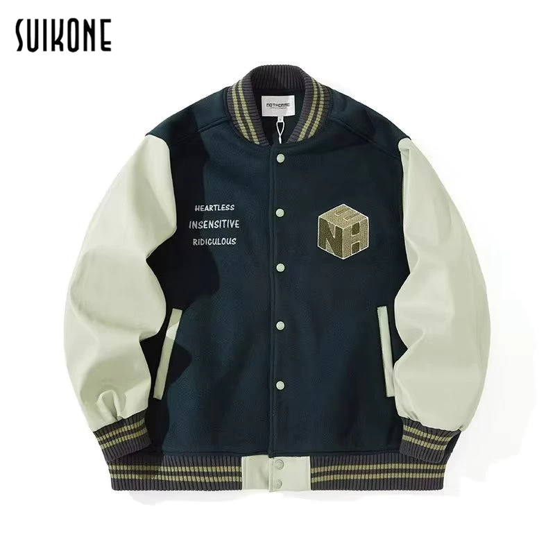 Suikone เสื้อแจ็คเก็ตผู้ชายแขนยาวแฟชั่นสตรีทสไตล์ฤดูใบไม้ผลิและฤดูใบไม้ร่วงชุดเบสบอลแบบสบาย ๆ แบบหลวม ๆ สามารถสวมใส่ได้ทั้งชายและหญิง