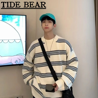 TIDE BEAR เสื้อกันหนาวผู้ชาย อเมริกันเรโทรถนน ระดับไฮเอนด์หลวมลายแฟชั่นคู่อารมณ์เสื้อกันหนาวด้านบน