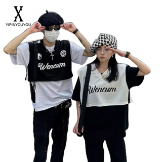 YIPINYOUYOU   เสื้อกั๊กผู้ชาย แฟชั่น เรียบง่าย ญี่ปุ่น กีฬายอดนิยม ครึ่งตัวยาว เสื้อยืดแขนกุด ใส่ได้ทั้งผู้ชายและผู้หญิง