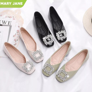 [MJ] รองเท้าแตะ หัวเหลี่ยมและปากตื้น รองเท้าผู้หญิงแฟชั่น Rhinestone  PU 35-40