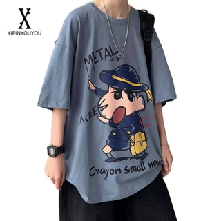 YIPINYOUYOU  2023 ใหม่หลวมแฟชั่นสไตล์ฮ่องกง Crayon Shin-Chan พิมพ์เสื้อยืดสไตล์ฮาราจูกุเสื้อยืดแขนสั้นฮิปฮอปด้านบนชายและหญิงสามารถสวมใส่คู่