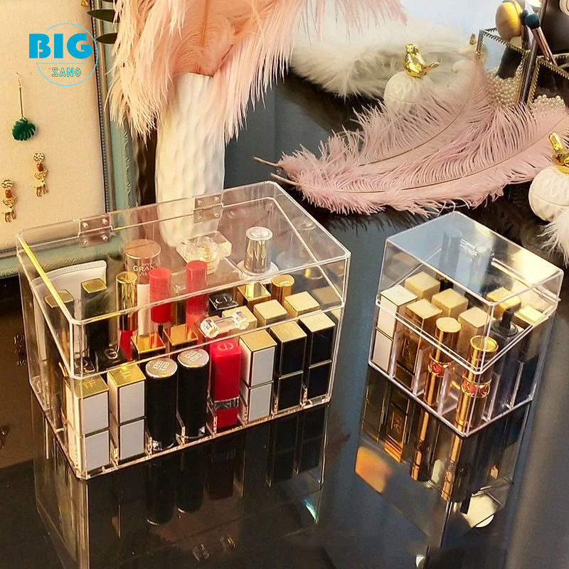 พร้อมส่ง🧣 แท่นวางเก็บเครื่องสำอางและใส่เครื่องประชั้นวางลิปสติกอะคริลิก มีฝาปิด เก็บลิปสติก กล่องเก็บลิปสติกป้องกันฝุ่น