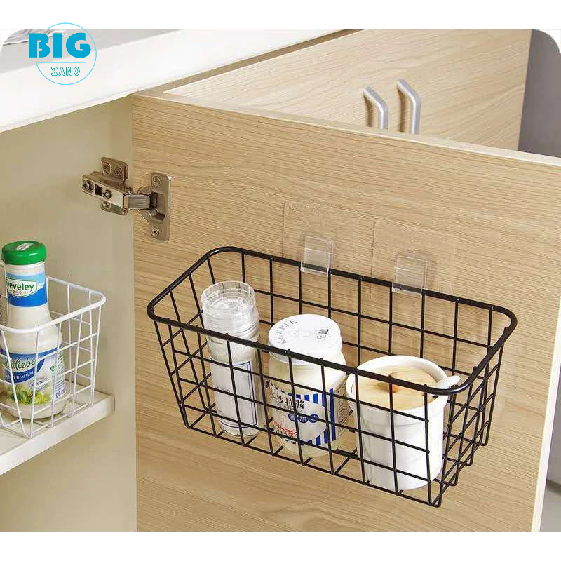 ตะกร้าติดผนัง ชั้นวางของติดผนัง ไม่​ต้อง​เจาะ​รู​ ชั้นวางของในห้องน้ำ ชั้นวางของในห้องครัว