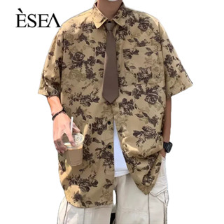 ESEA เสื้อเชิ้ตผู้ชายแนวโน้มย้อนยุคญี่ปุ่นดอกไม้เสื้อผู้ชายผูกระดับไฮเอนด์วิทยาลัยสไตล์สั้น-แขน