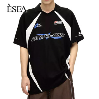 ESEA เสื้อยืดผู้ชายทรงหลวมและหลากหลายแฟชั่นเสื้อยืดผู้ชายเทรนด์พิมพ์เสื้อโปโลสีพื้นยอดนิยม