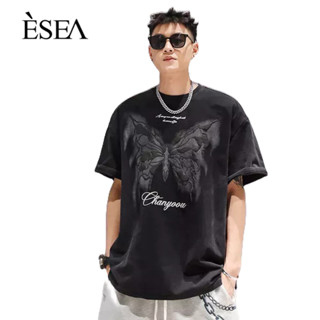 ESEA เสื้อเชิ้ตแขนสั้นผู้ชาย, ลายผีเสื้อสไตล์ยุโรปและอเมริกา, ผ้าฝ้ายบริสุทธิ์, แฟชั่นแฟชั่นแขนสั้นสําหรับคู่รัก