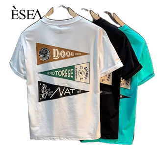 ESEA เสื้อเชิ้ตแขนสั้นผู้ชายสไตล์ญี่ปุ่นและเกาหลียอดนิยมเสื้อเชิ้ตแขนสั้นพิมพ์ลายลําลอง