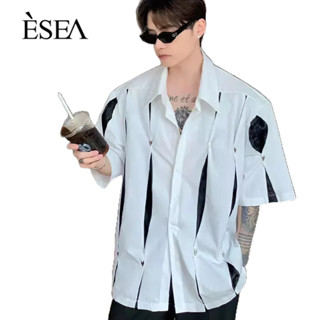 ESEA เสื้อเชิ้ตผู้ชาย,หลวม,ลำลอง,การแข่งขันทั้งหมด,คอพับ,เสื้อเชิ้ตผู้ชาย,ออกแบบแยกเฉพาะ,แผ่นรองไหล่,แขนสั้น