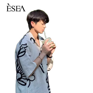 ESEA ผู้ชายเสื้อลำลองพิมพ์แฟชั่นสูงเสื้อผู้ชายญี่ปุ่นย้อนยุคหลวมสั้น-