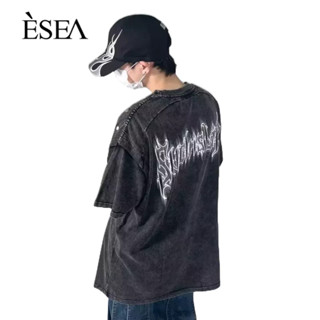 ESEA เสื้อยืดผู้ชายฮิตในรุ่นเก่า คอกลม ลำลอง เสื้อยืดผู้ชายแนวสตรีทแฟชั่นแขนสั้น