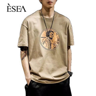 ESEA เสื้อยืดผู้ชายใหม่หลวมสบาย ๆ อินเทรนด์แบรนด์แขนสั้นแฟชั่นพิมพ์อารมณ์เสื้อยืดผู้ชาย