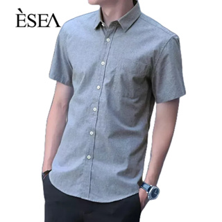 ESEA เสื้อเชิ้ตแขนสั้นสไตล์เกาหลีสำหรับผู้ชาย เสื้อเชิ้ตสีพื้น เสื้อเชิ้ตลำลอง แฟชั่นทันสมัยเสื้อยืดผู้ชายเสื้อกล้ามชายเสื้อยืดคอกลม