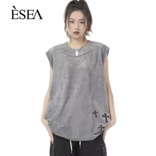 ESEA ผู้ชายเสื้อกั๊กกีฬาและการพักผ่อนถนนสูงคู่เสื้อกั๊กอเมริกันย้อนยุคข้ามพิมพ์แขนกุดเสื้อยืด