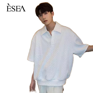 ESEA เสื้อยืดผู้ชายสไตล์เกาหลีหลวมสบาย ๆ เสื้อโปโลผู้ชายปกแฟชั่นลำลองผู้ชายแขนสั้น