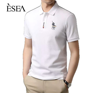 ESEA เสื้อยืดผู้ชายฤดูร้อนผ้าฝ้ายแขนสั้นพิมพ์แฟชั่นแนวโน้มสีทึบ