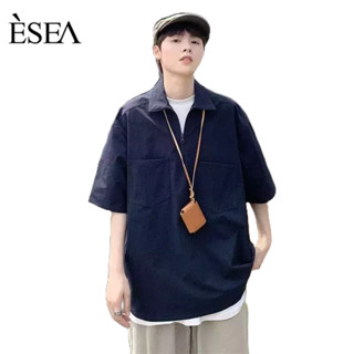 ESEA เสื้อยืดผู้ชายหลวมสบาย ๆ แฟชั่นคอโปโลแขนสั้นผู้ชายอินเทรนด์อเนกประสงค์เสื้อยืดผู้ชาย