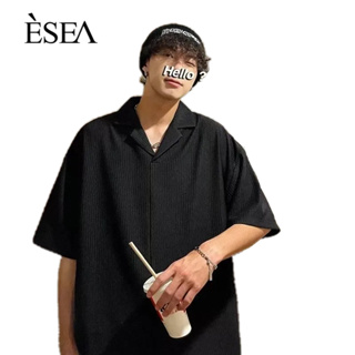 ESEA เทรนด์เสื้อเชิ้ตผู้ชายสีทึบลำลองหลวม ๆ เสื้อเชิ้ตผู้ชายขี้เกียจทุกวันแขนสั้นยอดนิยมใหม่