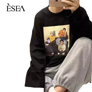 ESEA เสื้อสเวตเตอร์ผู้ชายฤดูใบไม้ผลิและฤดูใบไม้ร่วง INS สไตล์แบรนด์อินเทรนด์คอกลมการ์ตูนพิมพ์แฟชั่นป๊อปเสื้อสเวตเตอร์แขนยาวของผู้ชาย