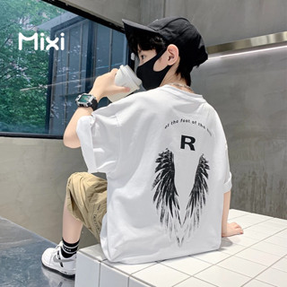 MIXI เสื้อยืดแขนสั้นผ้าฝ้ายทรงหลวมสําหรับผู้ชายและผู้หญิง MIX236