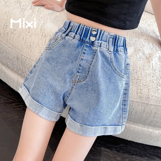 MIXI กางเกงขาสั้นผ้าเดนิมเรียบง่ายสําหรับเด็กผู้หญิง HZFKC0543