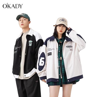 OKADY เสื้อแจ็คเก็ตผู้ชายเรียบง่ายกระดุมแถวเดียวอารมณ์ใหม่ของญี่ปุ่นอินเทรนด์ยอดนิยมเสื้อคอปกยืนขึ้น