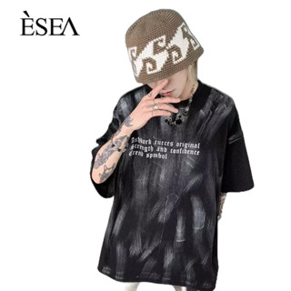 ESEA เสื้อยืดผู้ชาย คอกลม แนวสตรีท ลำลอง เสื้อยืดผู้ชาย เทรนด์อินแฟชั่น พิมพ์ลาย แขนสั้น