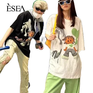 ESEA เสื้อยืดผู้ชาย แนวแฟชั่น ลำลอง เสื้อยืดคู่รัก คอกลม พิมพ์ลายประจำวัน แขนสั้น