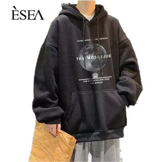 ESEA เสื้อสเวตเตอร์มีฮู้ดผู้ชาย, เสื้อสเวตเตอร์กํามะหยี่ลําลองพิมพ์หลวมแฟชั่นเสื้อสเวตเตอร์มีฮู้ด