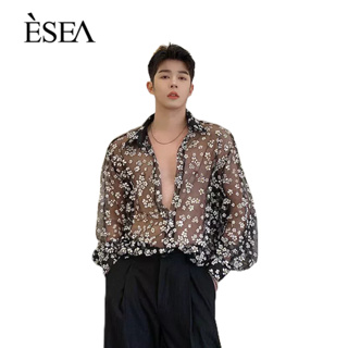 ESEA เสื้อเชิ้ตผู้ชาย เสื้อกันแดดใส ฤดูร้อน แขนยาว ลายเดซี่แขนยาว