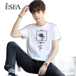 ESEA เสื้อยืดผู้ชาย เทรนด์เยาวชน แฟชั่นลำลอง เสื้อยืดผู้ชาย ใหม่ ขนาดใหญ่ หลวม ครึ่งแขน ชายเสื้อด้านล่าง ผ้าฝ้าย แขนสั้น