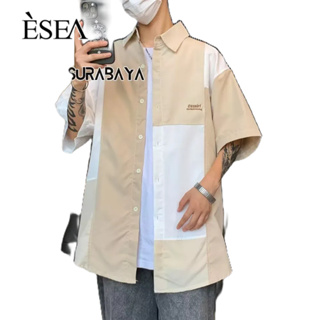 ESEA เสื้อเชิ้ตผู้ชายอินเทรนด์ใหม่หลวมเรียบง่ายสีทึบเสื้อเชิ้ตลําลองผู้ชายวัยรุ่นญี่ปุ่น