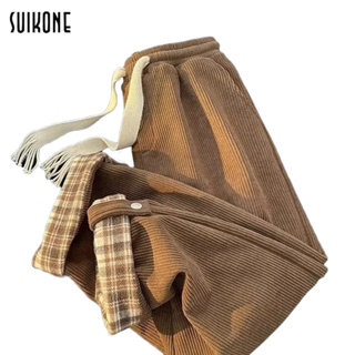 Suikone   กางเกงผู้ชายฤดูใบไม้ร่วงและฤดูหนาว Corduroy สีทึบกางเกงหลวมๆสบายๆสามารถสวมใส่ได้ทั้งชายและหญิง