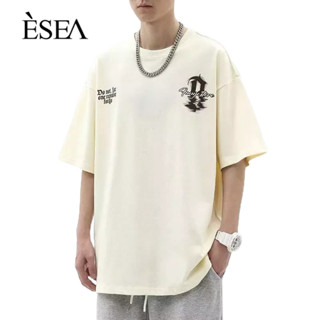 ESEA ผู้ชายเสื้อยืดที่นิยมในชีวิตประจำวันตัวอักษรลำลองหลวมผู้ชายเสื้อยืดรอบคอแฟชั่นแบรนด์