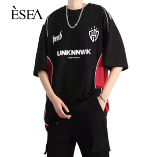 ESEA เสื้อยืดผู้ชายย้อนยุคอเมริกันลำลองผู้ชายเสื้อยืดรอบคอแฟชั่นแขนสั้นที่เป็นที่นิยม