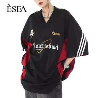 ESEA เสื้อยืดผู้ชายแฟชั่นเรียบง่ายหลวมฮาราจูกุผู้ชายเสื้อยืดคอกลมพิมพ์ตัวอักษรแขนสั้น