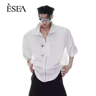 ESEA เสื้อเชิ้ตผู้ชายมาตรฐานแฟชั่นยอดนิยมแขนสั้นสีทึบ Ins เสื้อเชิ้ตผู้ชายลำลอง